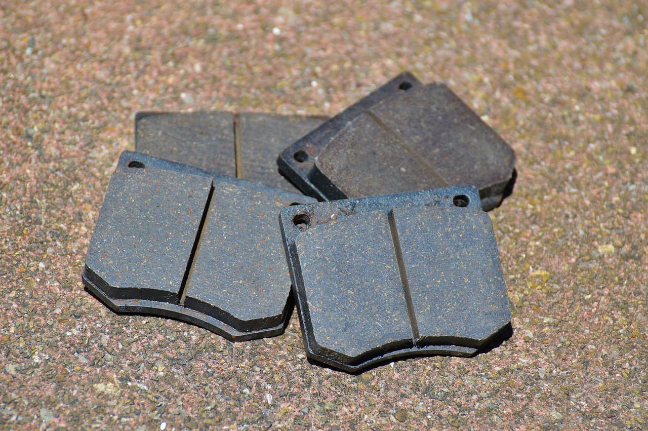 A set of worn brake pads, just taken off